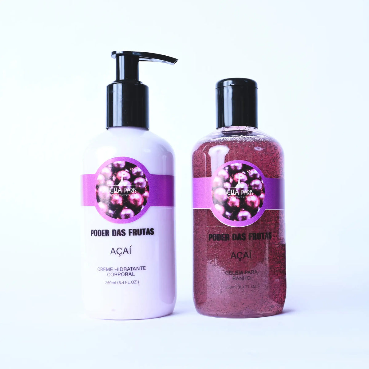 Kit poder das frutas creme hidratante e geleia para banho de açaí da bella paris