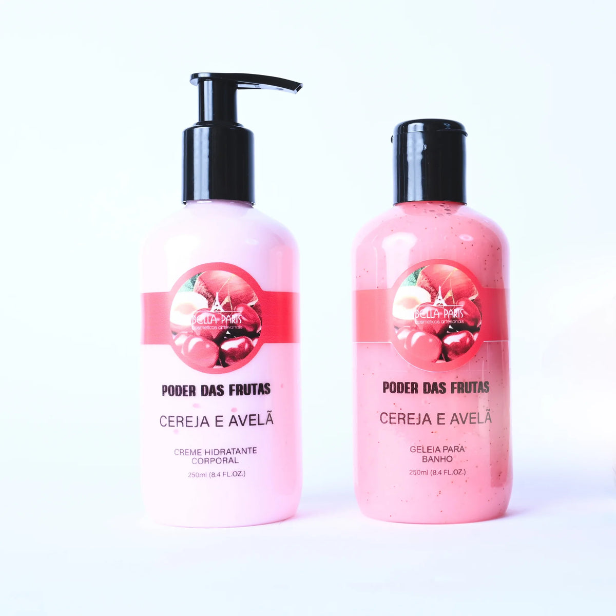 kit poder das frutas creme hidratante e geleia para banho de cereja e avelã da bella paris