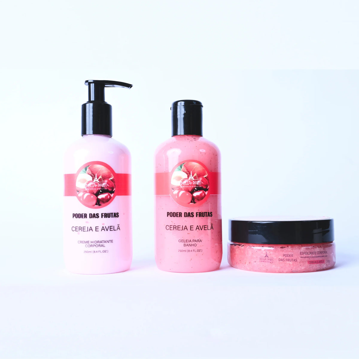 Kit Cereja e Avelã completo: Hidratante, Geleia e Esfoliante