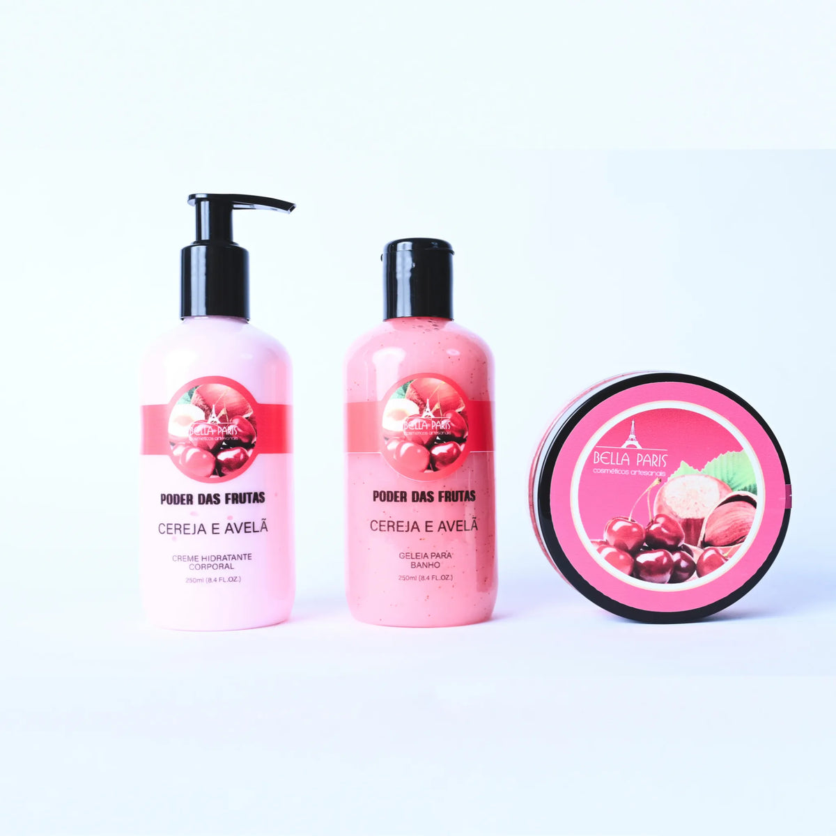 Kit Cereja e Avelã completo: Hidratante, Geleia e Esfoliante