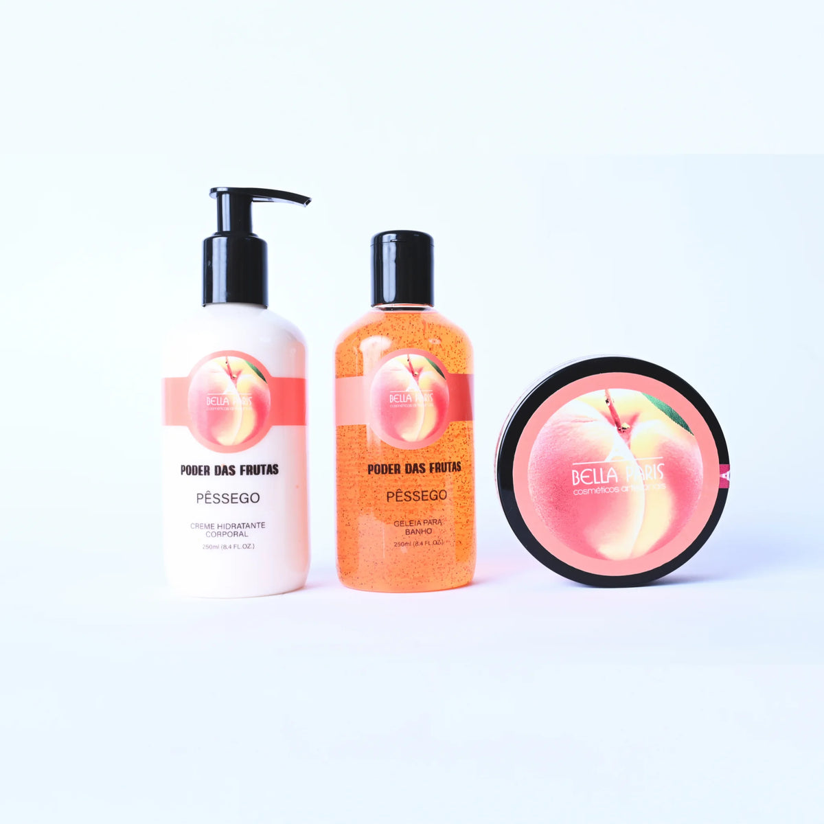 Kit Pêssego completo: Hidratante, Geleia e Esfoliante
