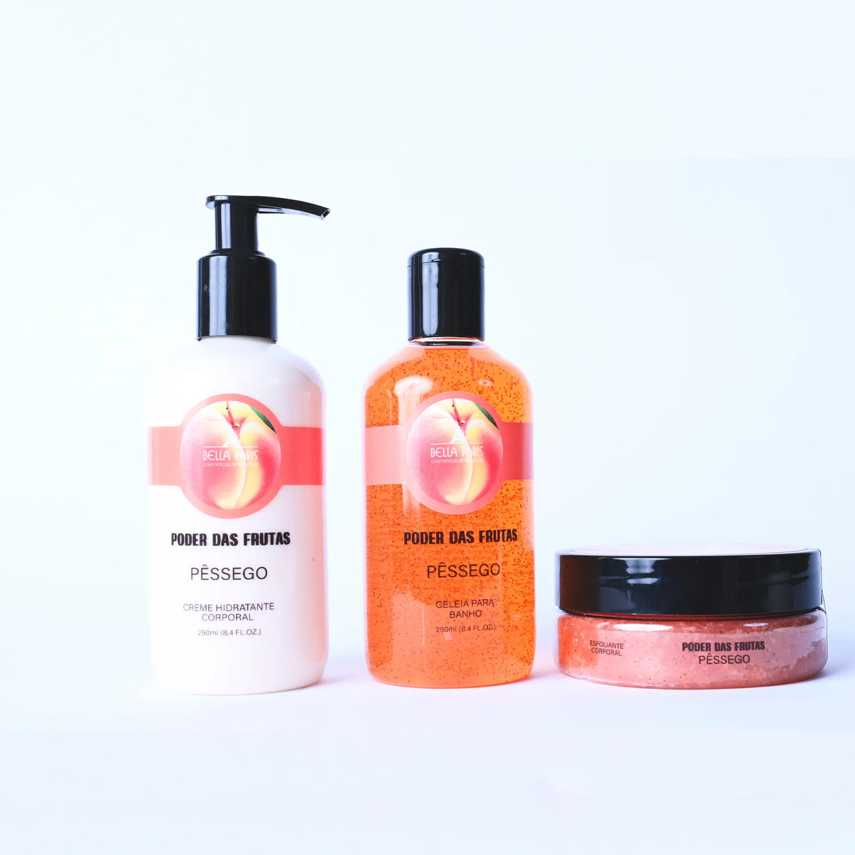 Kit Pêssego completo: Hidratante, Geleia e Esfoliante