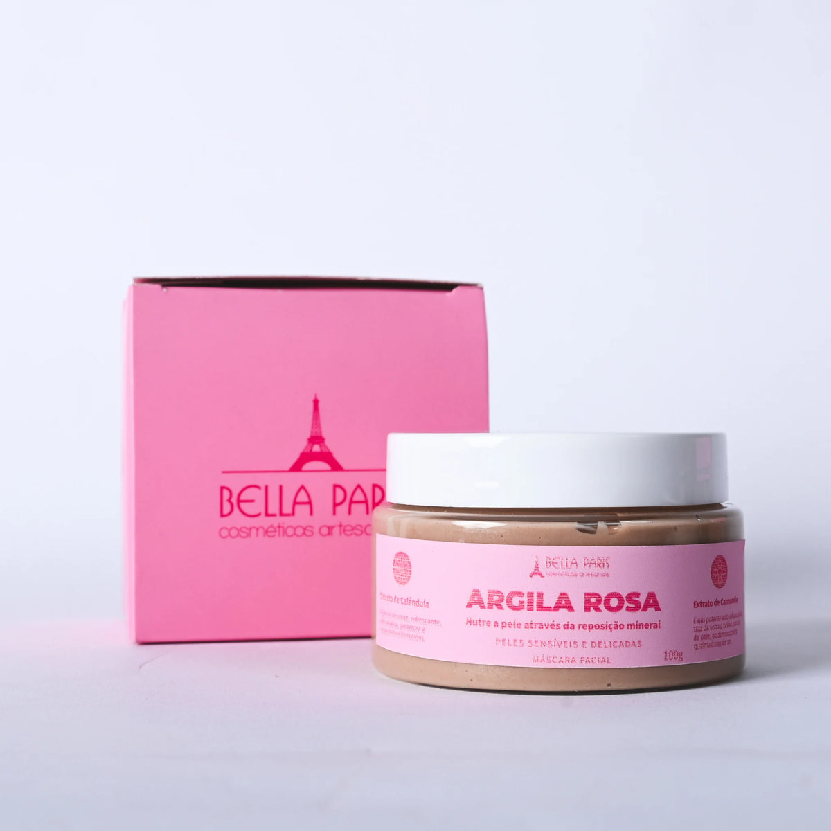 Máscara Facial de Argila Rosa da Bella Paris