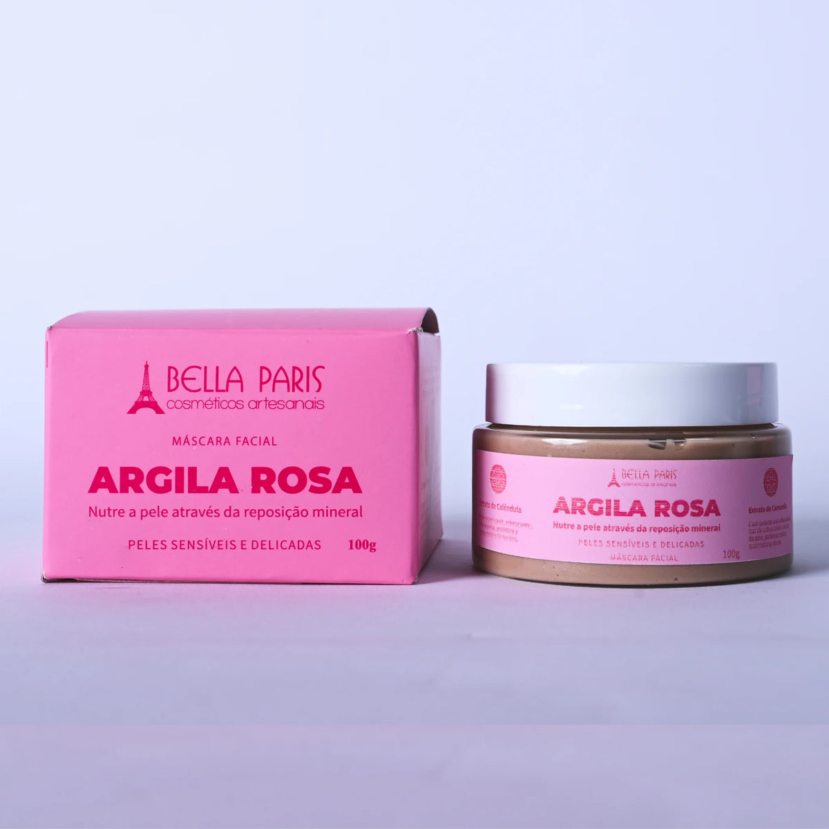 Máscara Facial de Argila Rosa da Bella Paris