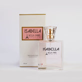 Imagem do frasco do Perfume Isabella da Bella Paris acompanhado da caixa. A embalagem reforça a exclusividade e a sofisticação da fragrância, apresentando um design que destaca a origem artesanal francesa do produto.